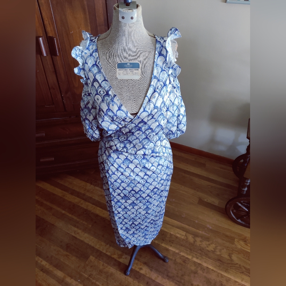 NWT Never Fully Dressed Wrap Dress Blue White Size 6